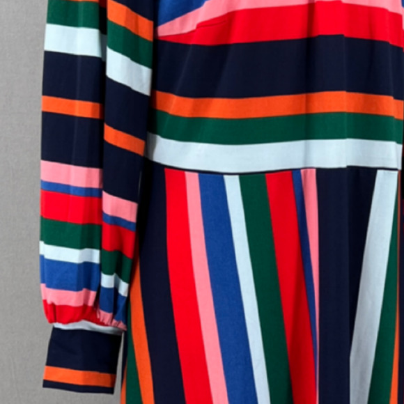 Elouqii Dress Womens 14 Multicolor Striped Keyhole Long Puff Sleeves A Line Midi - Picture 8 of 15